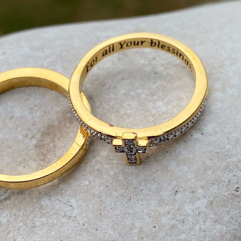 Danbury Mint stackable Diamond ring set Cross trio 14kt gold plated sz 7 - Picture 11 of 16